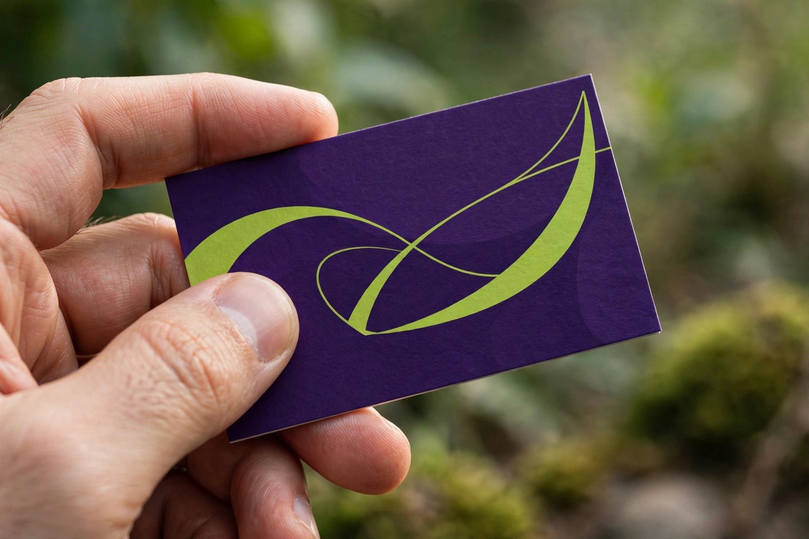 Hand holding a modern premium business card with clean minimal design