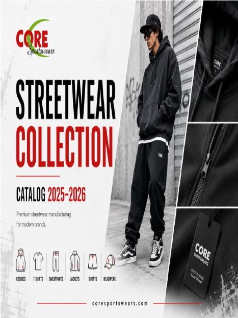 Core Sportswears streetwear catalogue cover 2025-2026 — 62 pages