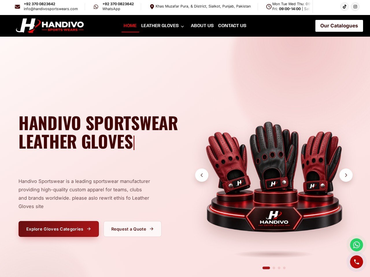 Handivo Sportswears website preview