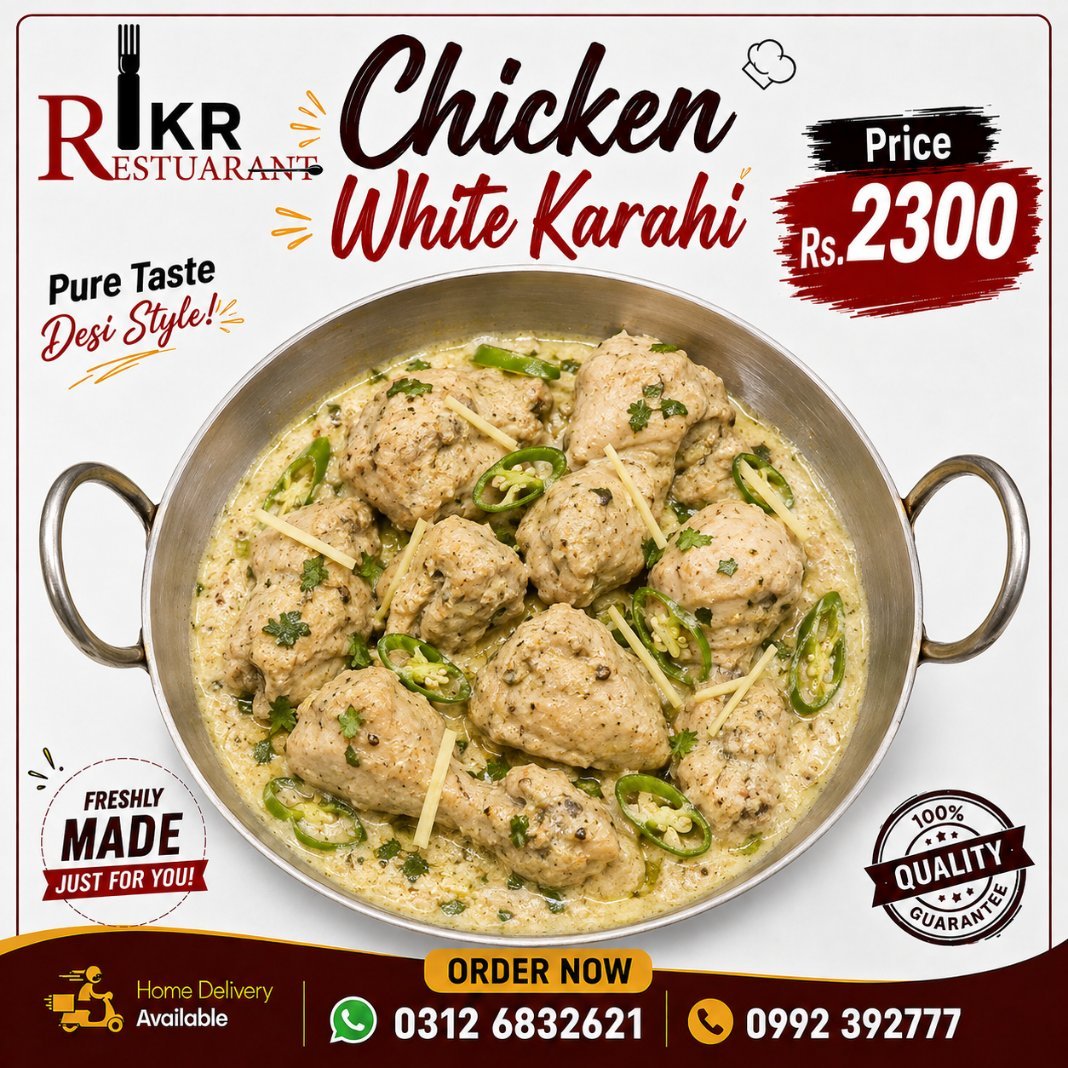 IKR Restaurant (Inam Khan Restaurant) chicken white karahi social media post — designed by Advert Solutions