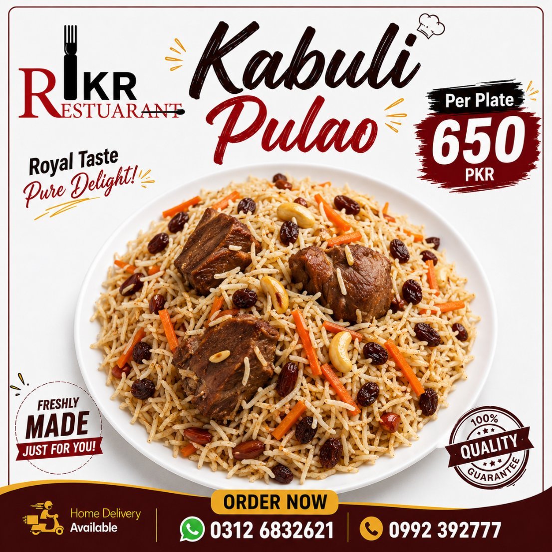 IKR Restaurant (Inam Khan Restaurant) Kabuli pulao social media post — designed by Advert Solutions
