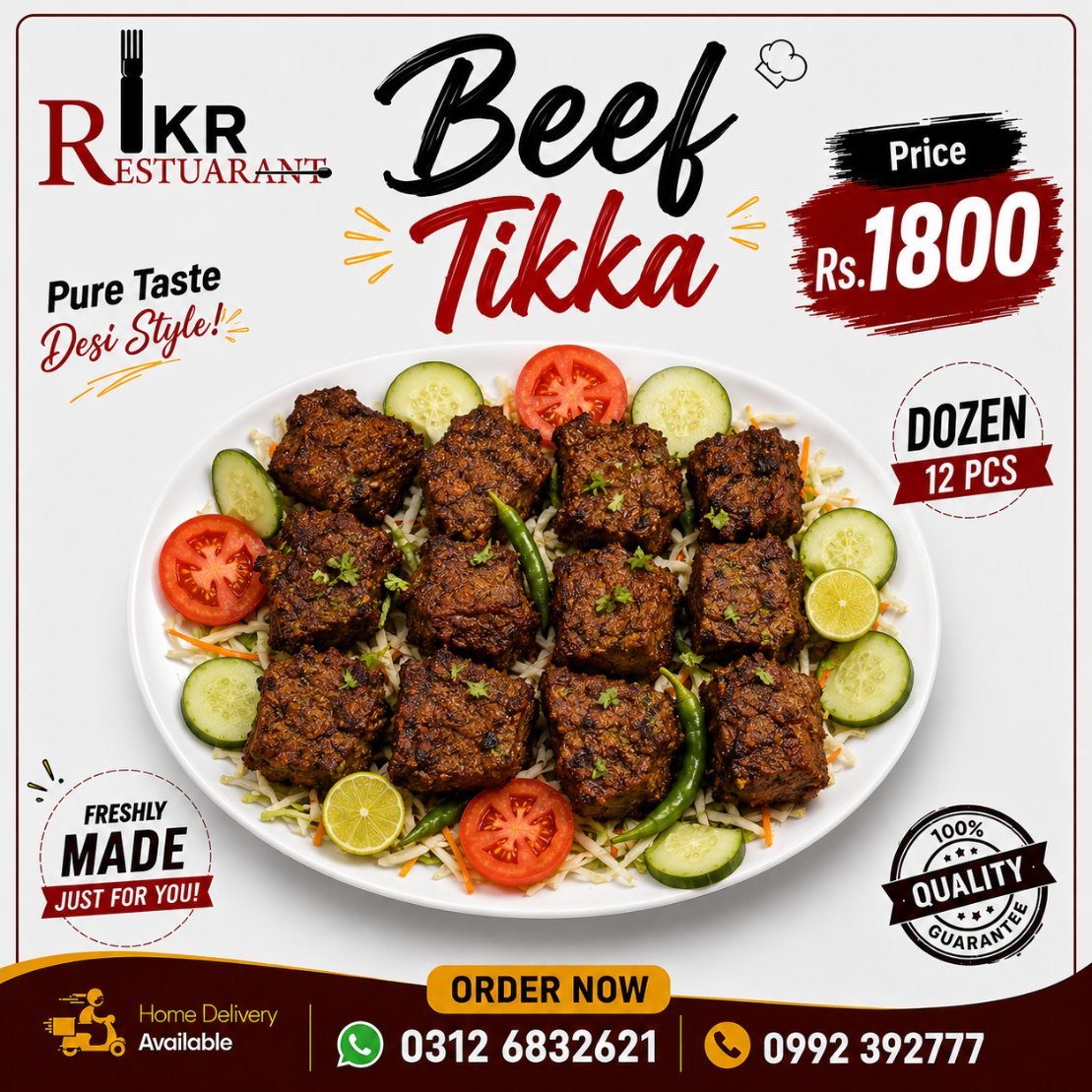 IKR Restaurant (Inam Khan Restaurant) beef tikka social media post — designed by Advert Solutions